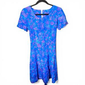 Vintage 90's BIG HED Dress S Mini Short Sleeve Blue Print Jams World Cruise